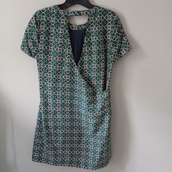 J.Crew Women's Sz 4 Dress Open Back Silk Mini Silk Geometric Green Blue Floral - Picture 10 of 15